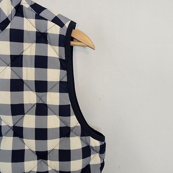 NWT J Crew Gingham Blue White Check Full Zip Puffer Down Vest Quilted SZ Medium - Picture 4 of 9